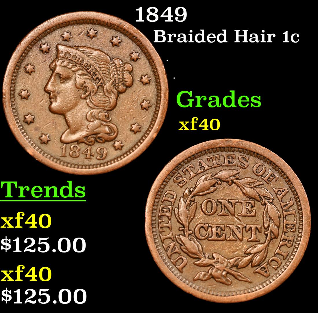 1849 Braided Hair Large Cent 1c Grades xf (1 of 3)