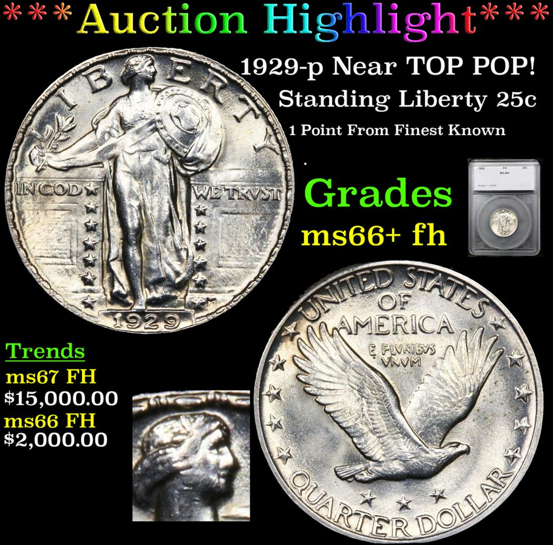 ***Auction Highlight*** 1929-p Standing Liberty Quarter Near TOP POP! 25c Graded ms66+ fh By SEGS (1 of 5)