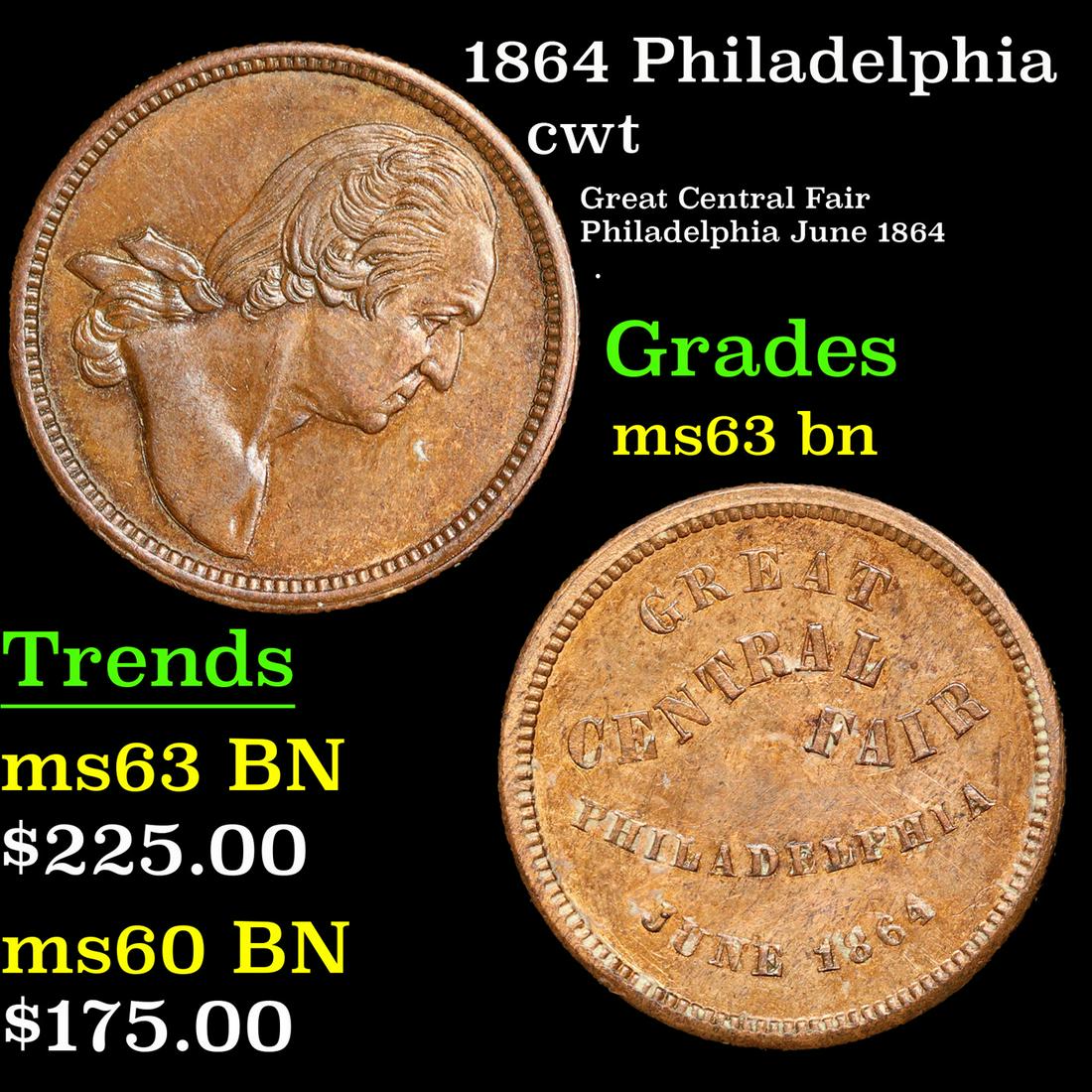1864 Philadelphia Civil War Token 1c Grades Select Unc BN (1 of 1)