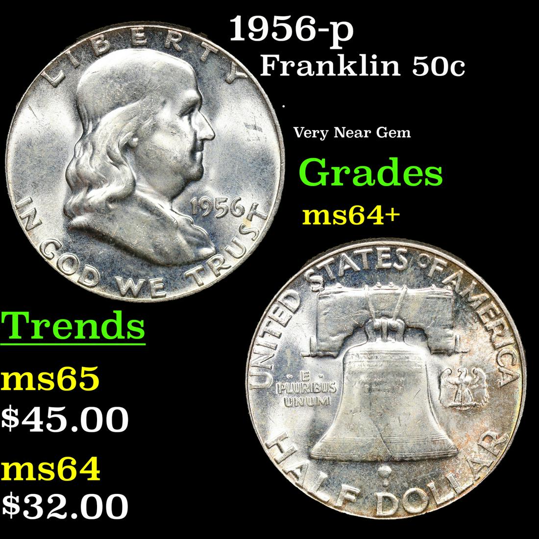 1956-p Franklin Half Dollar 50c Grades Choice+ Unc (1 of 1)