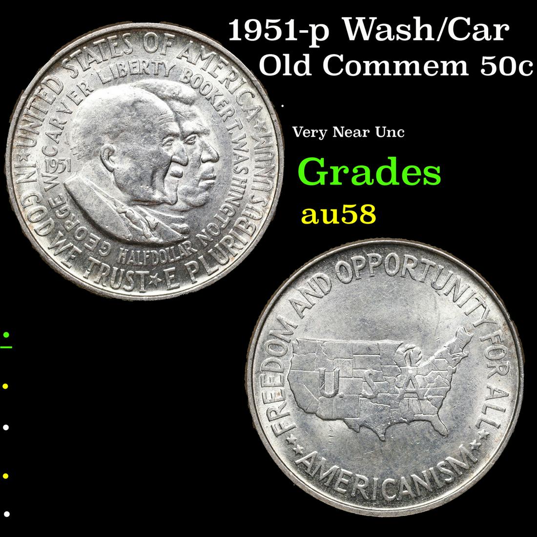 1951-p Wash/Car Old Commem Half Dollar 50c Grades Choice AU/BU Slider (1 of 1)