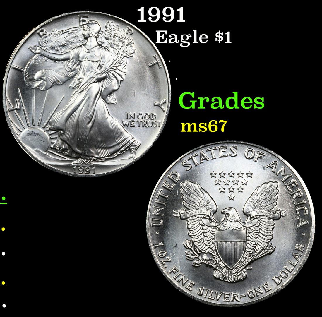 1991 Silver Eagle Dollar $1 Grades GEM++ Unc (1 of 3)