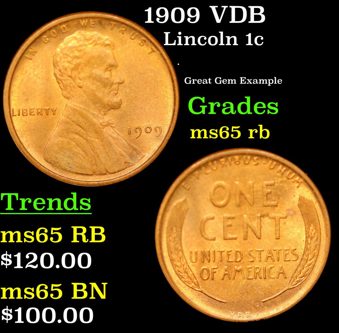 1909 VDB Lincoln Cent 1c Grades GEM Unc RB (1 of 3)