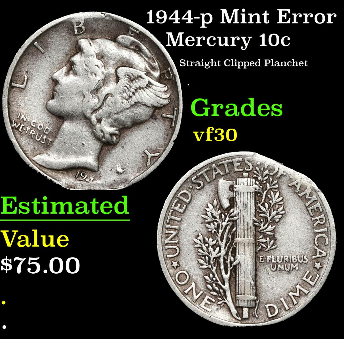 1944-p Mercury Dime Mint Error 10c Grades vf++ (1 of 3)