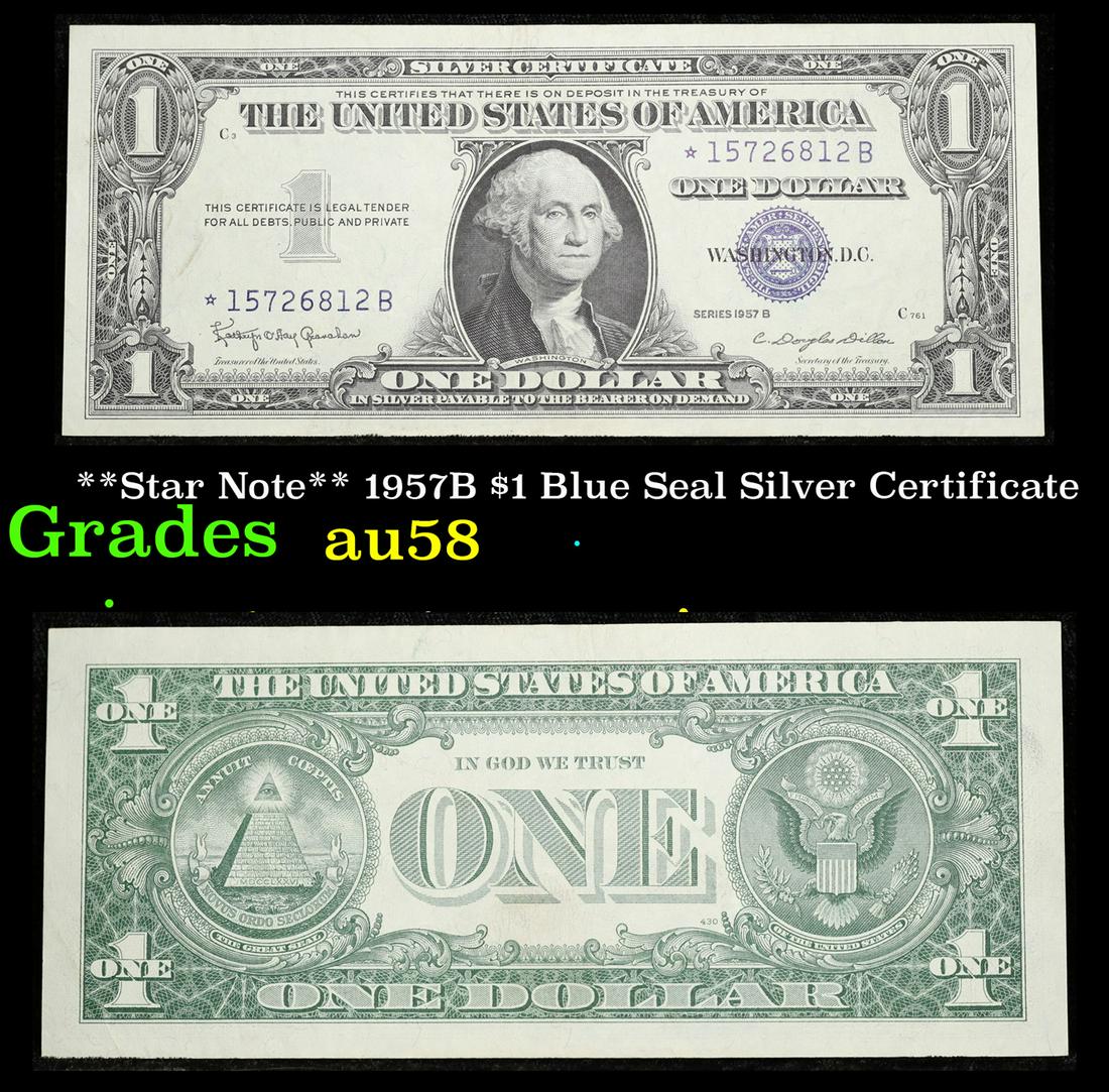 **Star Note** 1957B $1 Blue Seal Silver Certificate Grades Choice AU/BU Slider (1 of 3)