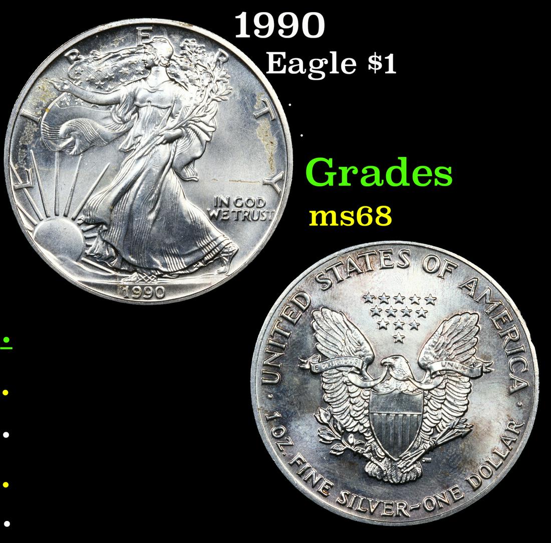 1990 Silver Eagle Dollar $1 Grades GEM+++ Unc (1 of 3)