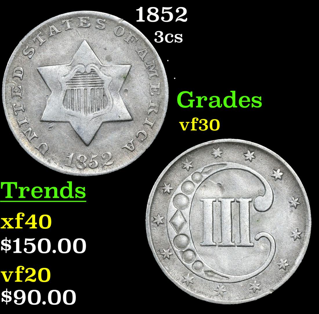 1852 Three Cent Silver 3cs Grades vf++ (1 of 3)