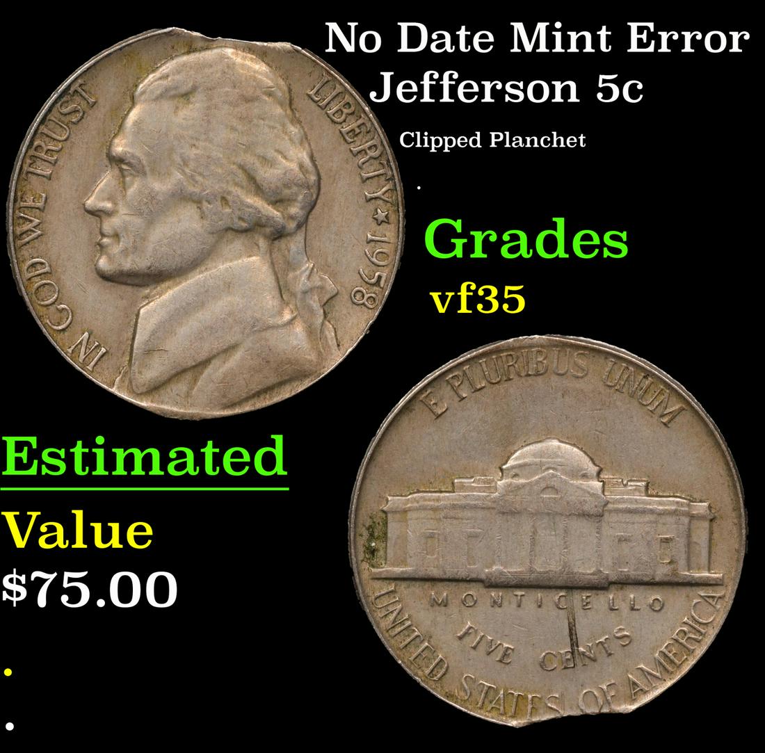 1958-p Jefferson Nickel Mint Error 5c Grades vf++ (1 of 3)