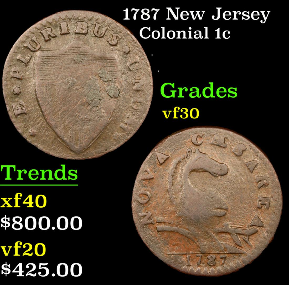 1787 New Jersey Colonial Cent 1c Grades vf++ (1 of 3)