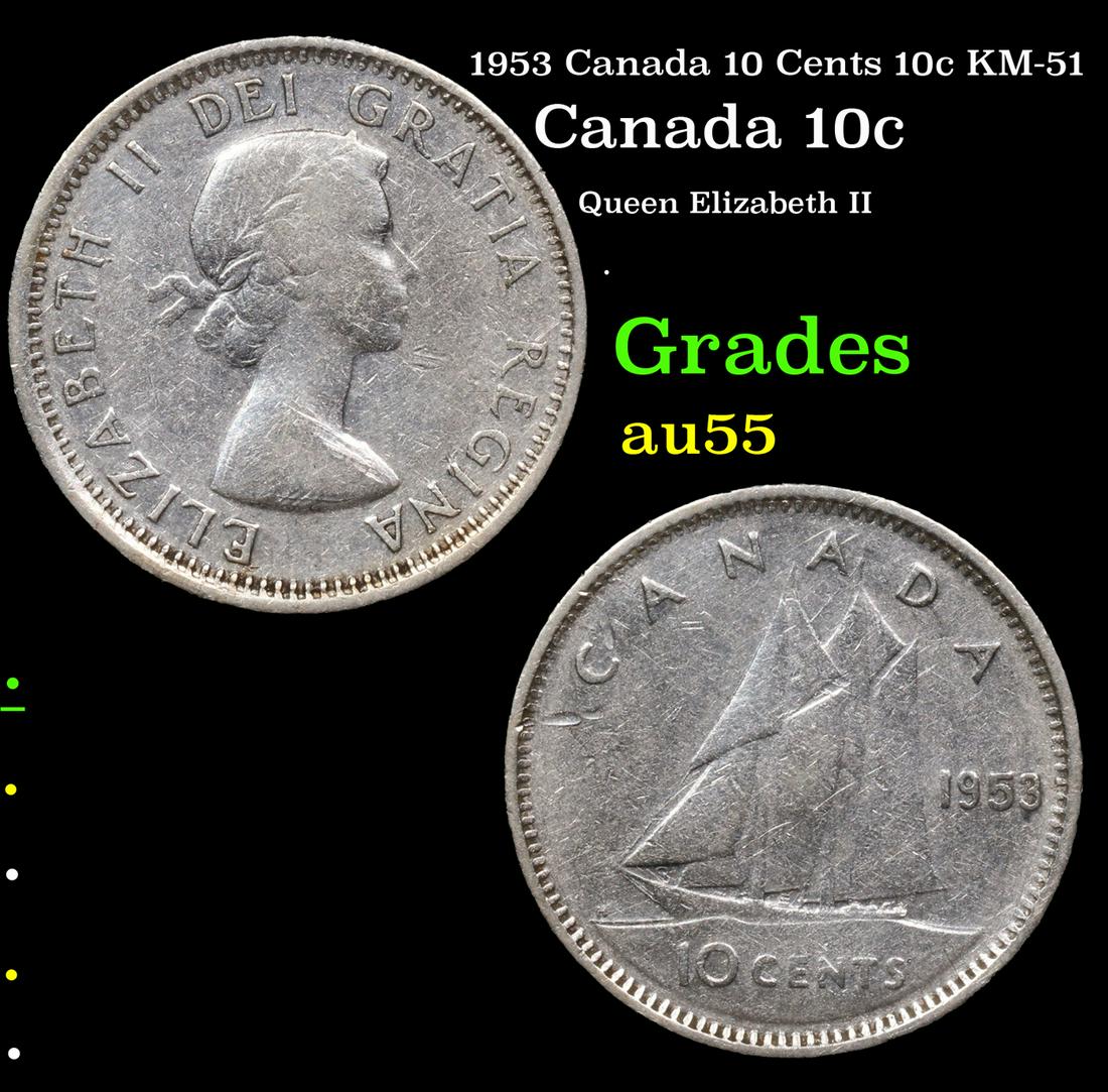 1953 Canada 10 Cents 10c KM-51 Grades Choice AU (1 of 3)