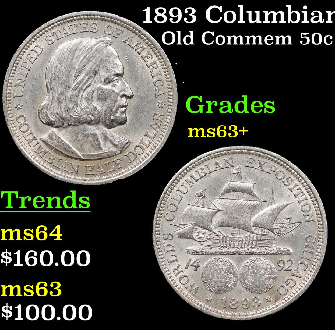 1893 Columbian Old Commem Half Dollar 50c Grades Select+ Unc (1 of 3)