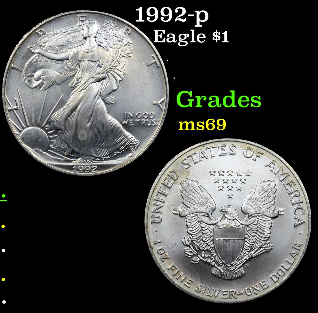 1992-p Silver Eagle Dollar $1 Grades ms69 (1 of 3)