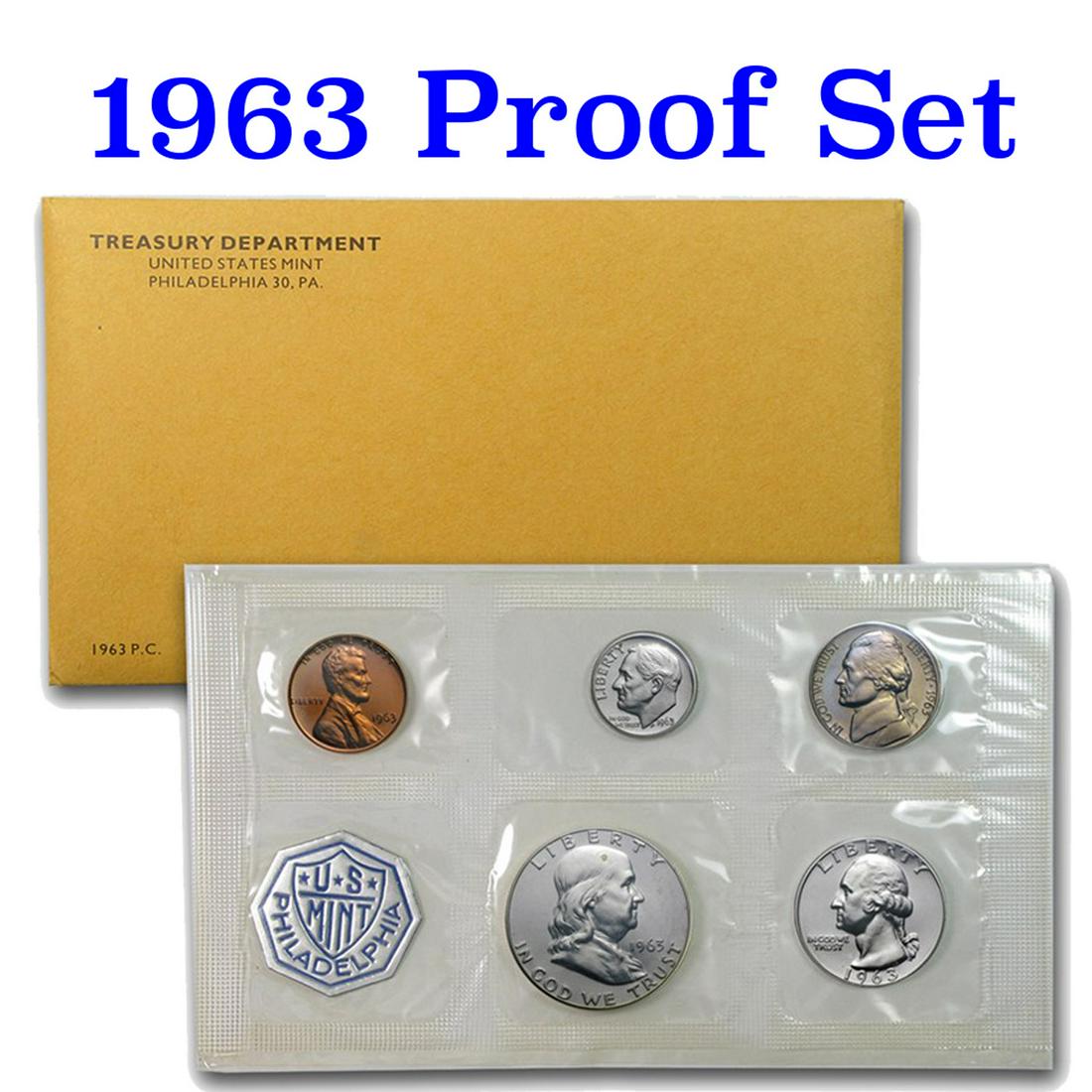 1963 United States Mint Proof Set In Original envelope! 5 Coins Inside! (1 of 1)