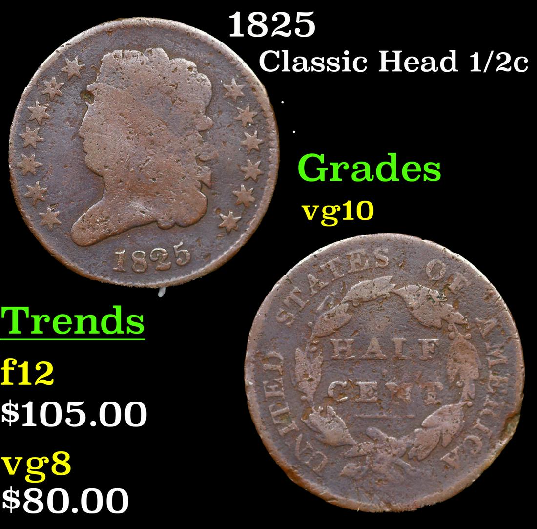 1825 Classic Head half cent 1/2c Grades vg+ (1 of 3)