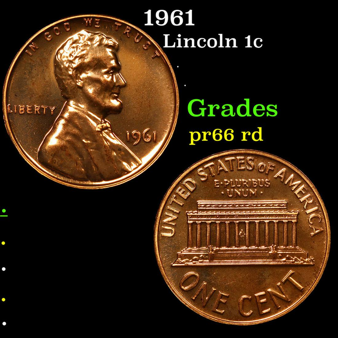 Proof 1961 Lincoln Cent 1c Grades Gem+ Proof Red (1 of 3)