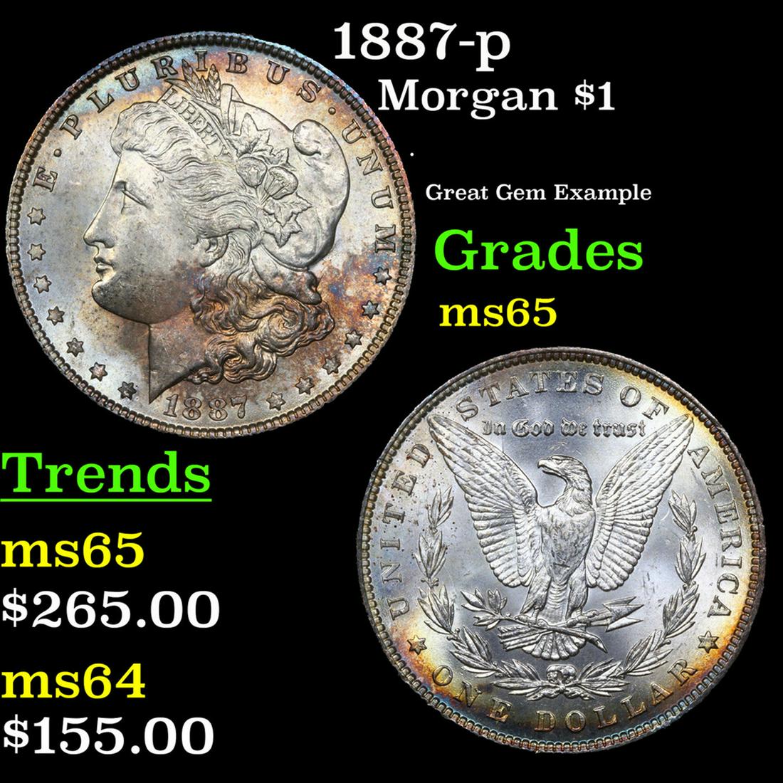 1887-p Morgan Dollar $1 Grades GEM Unc (1 of 3)