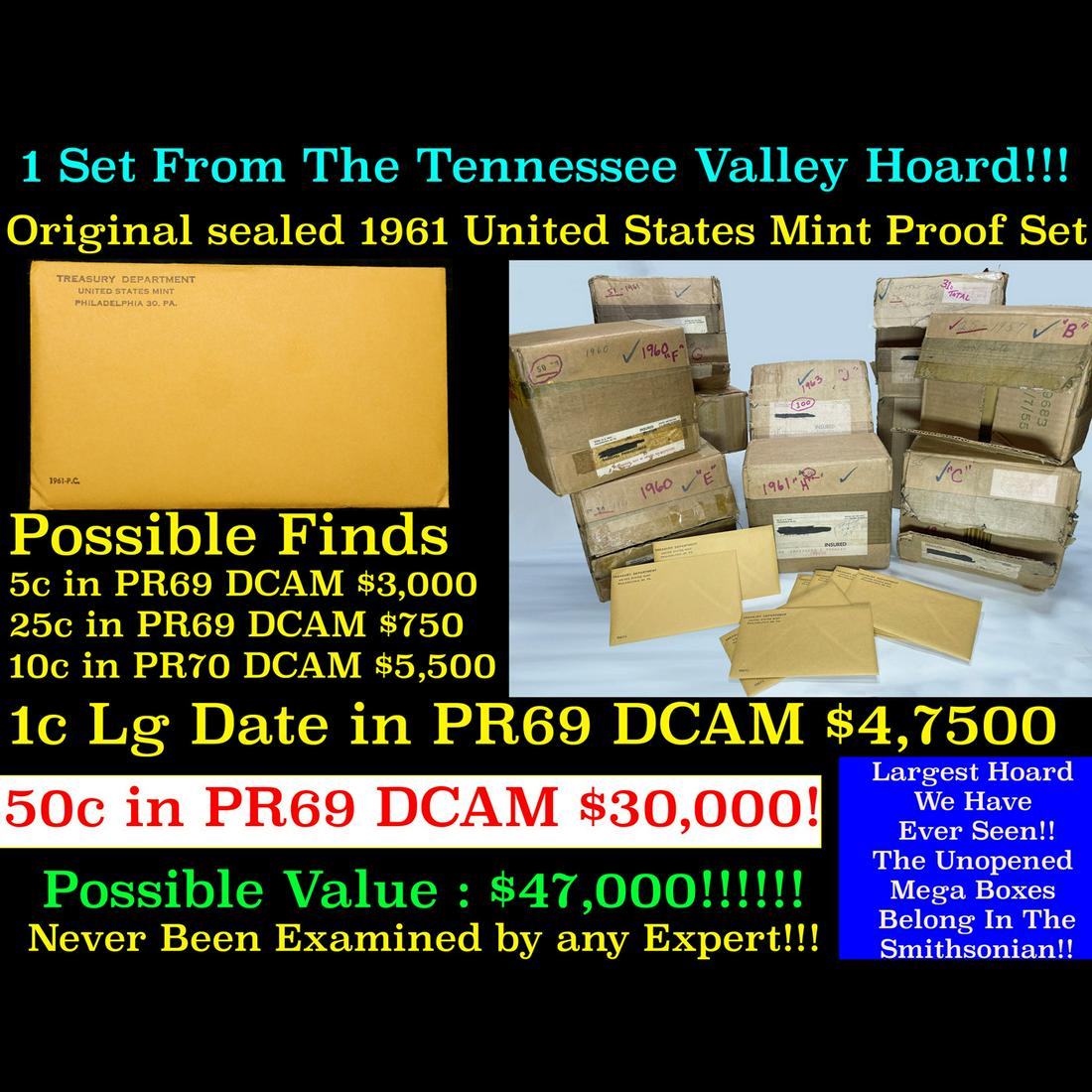 Original sealed 1961 United States Mint Proof Set Tennessee Valley Hoard (1 of 18)