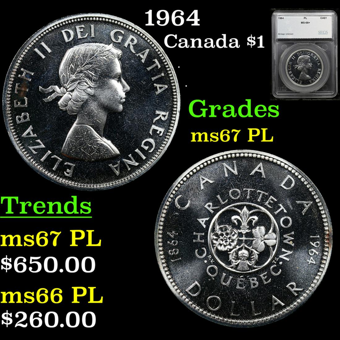 1964 Canada Dollar $1 Grades ms66+ PL By SEGS (1 of 5)