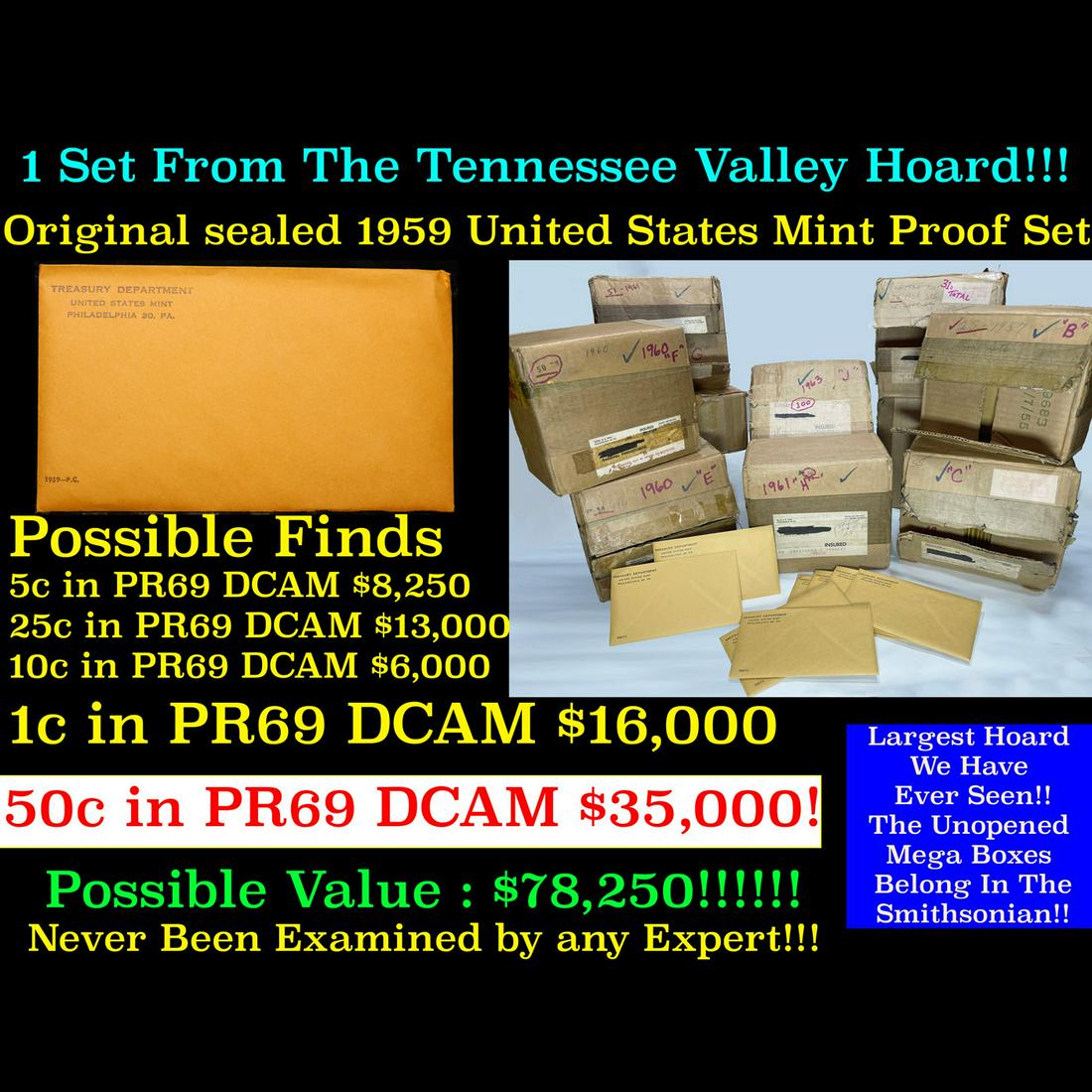 Original sealed 1959 United States Mint Proof Set Tennessee Valley Hoard (1 of 18)