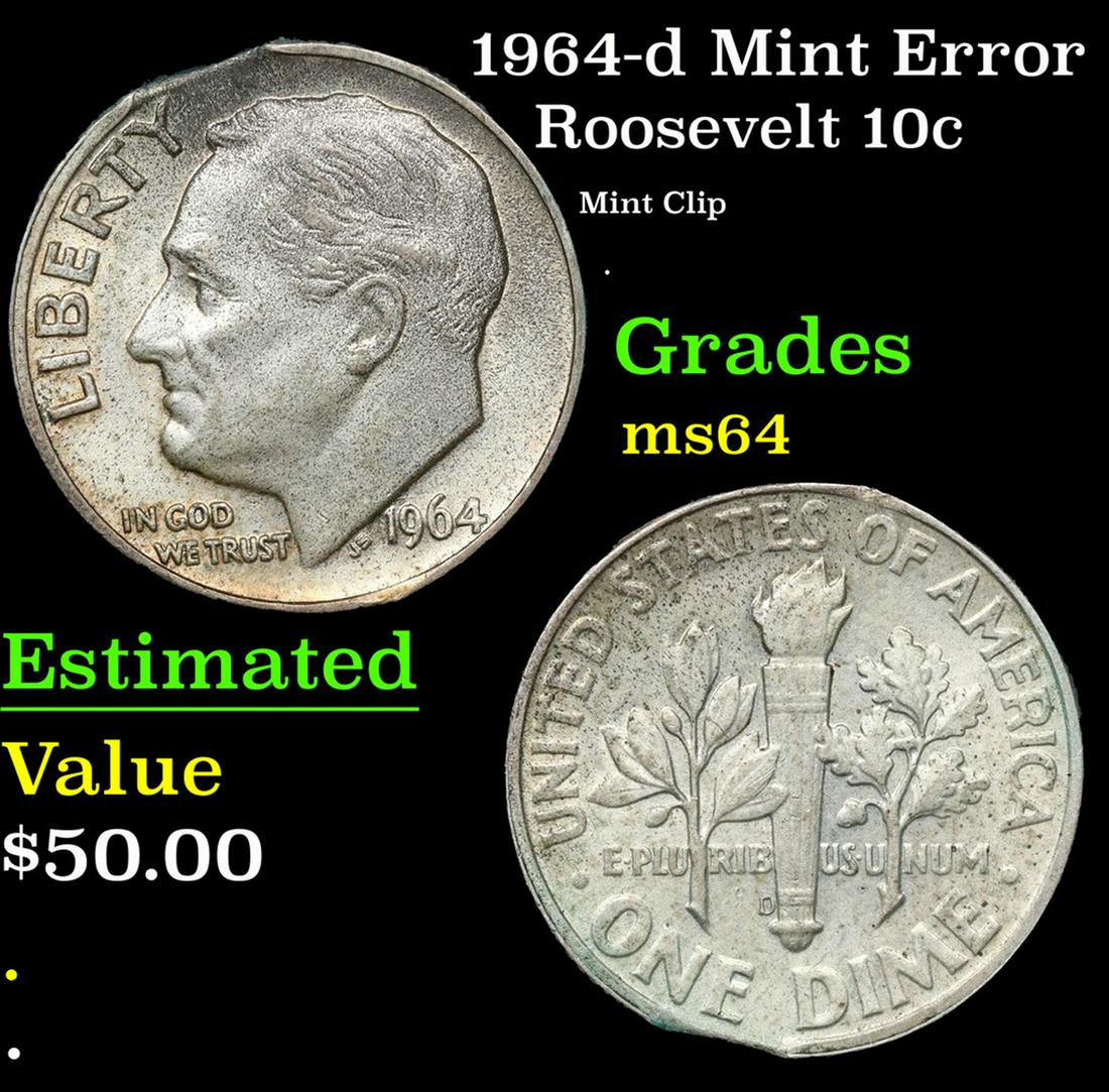 1964-d Roosevelt Dime Mint Error 10c Grades Choice Unc: 1964-d Mint Error Roosevelt Dime 10c Grades Choice Unc.