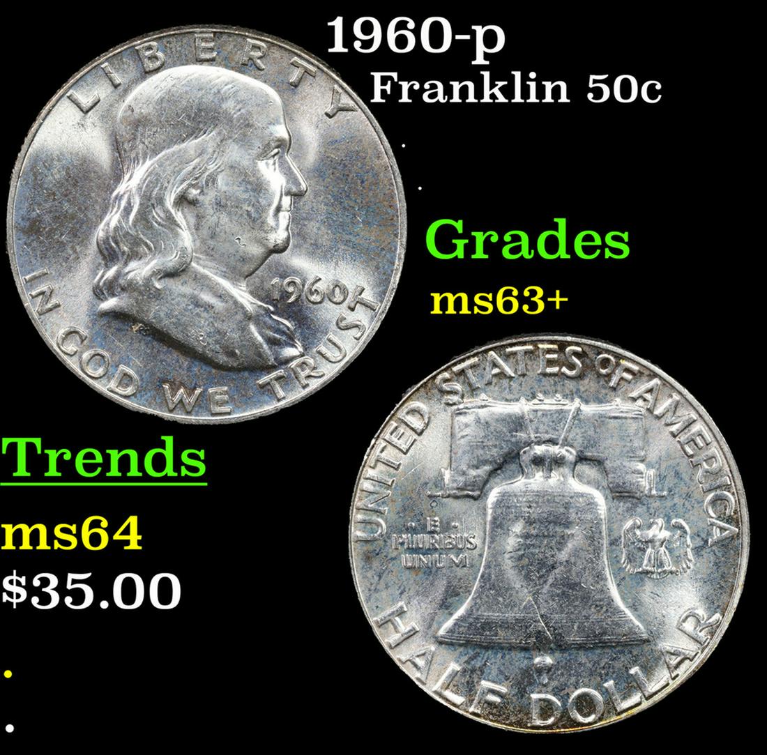 1960-p Franklin Half Dollar 50c Grades Select+ Unc (1 of 3)