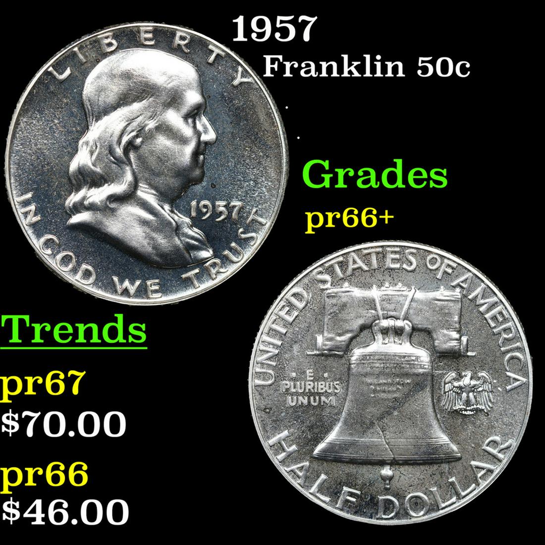 Proof 1957 Franklin Half Dollar 50c Grades GEM++ Proof (1 of 3)