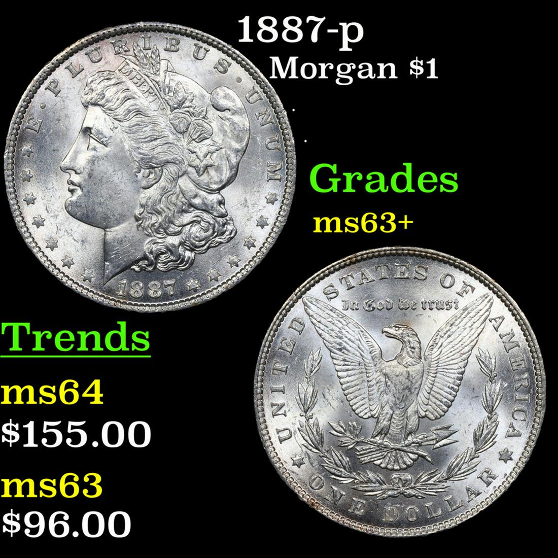 1887-p Morgan Dollar $1 Grades Select+ Unc (1 of 3)