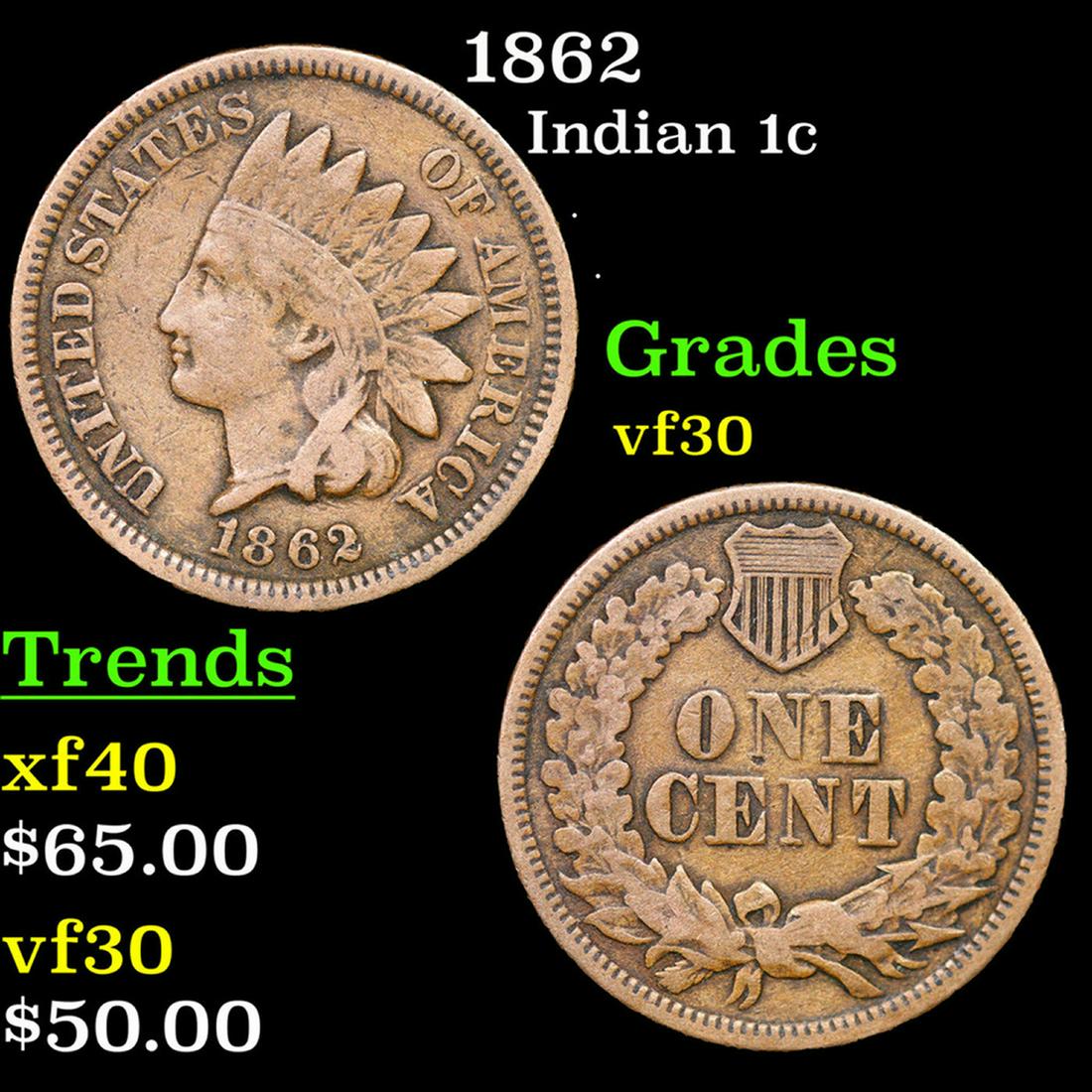 1862 Indian Cent 1c Grades vf++ (1 of 3)