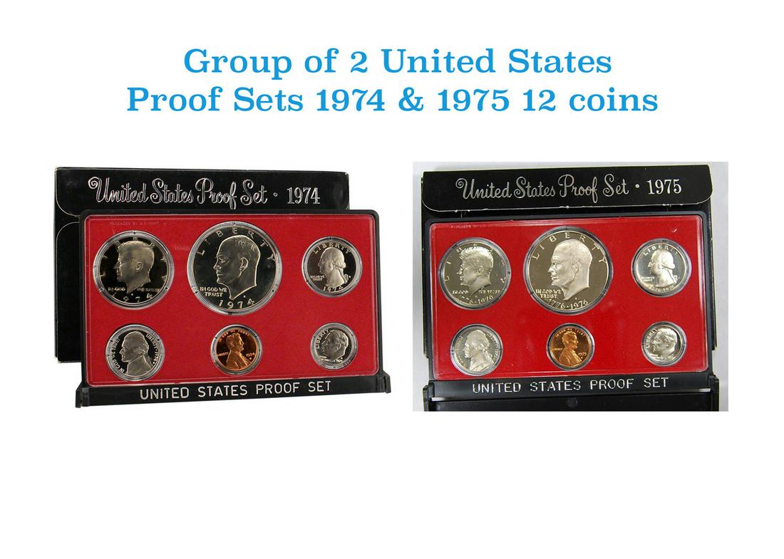 Group of 2 United States Mint Proof Sets 1974-1975 12 coins (1 of 3)