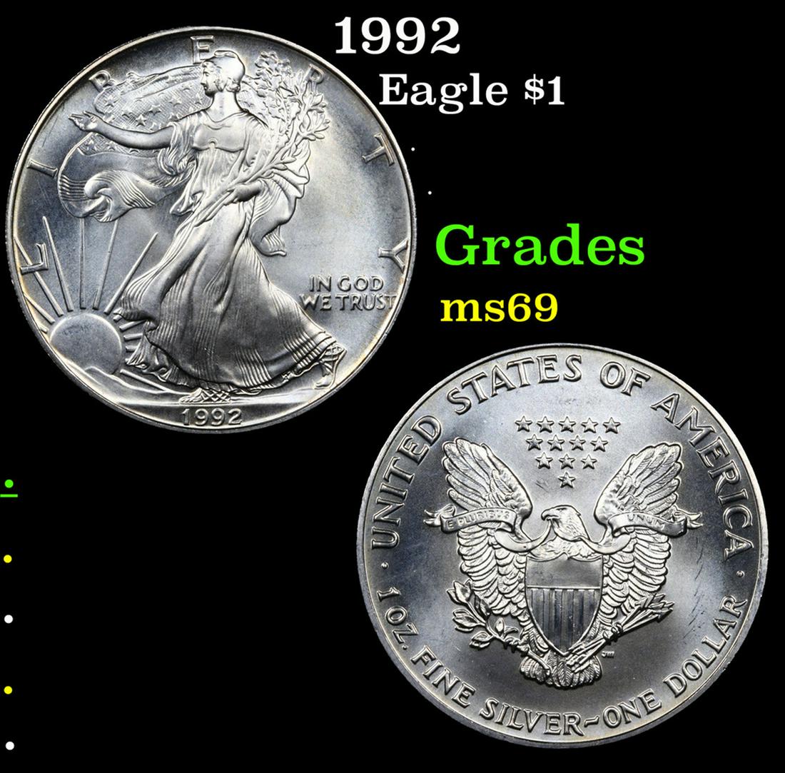 1992 Silver Eagle Dollar $1 Grades ms69 (1 of 3)