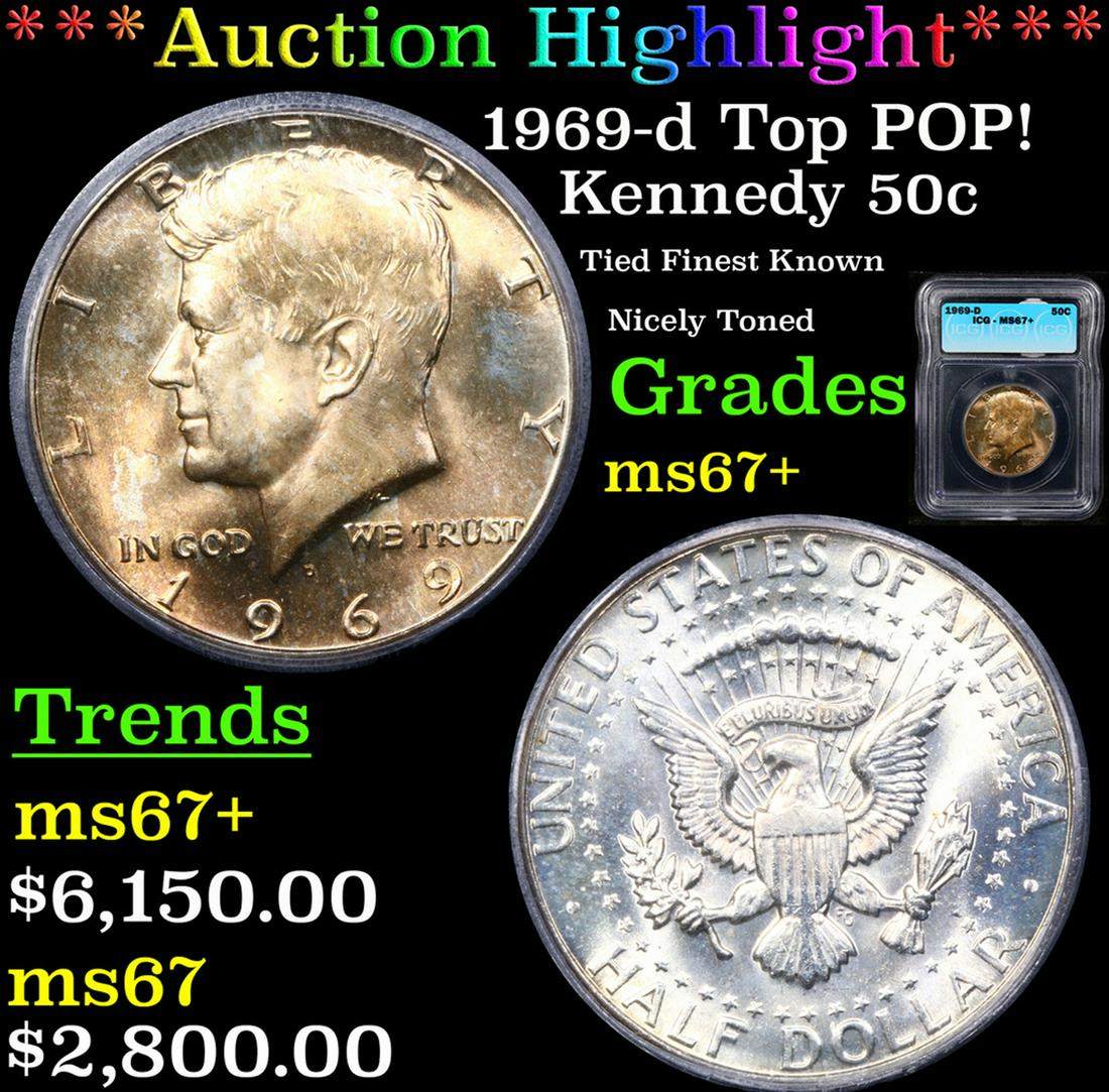 ***Auction Highlight*** 1969-d Kennedy Half Dollar Top POP! 50c Graded ms67+ By ICG (fc): ***Auction Highlight*** 1969-d Top POP! Kennedy Half Dollar 50c Graded ms67+ By ICG. A Corey's Pick, Bid to Win Coin