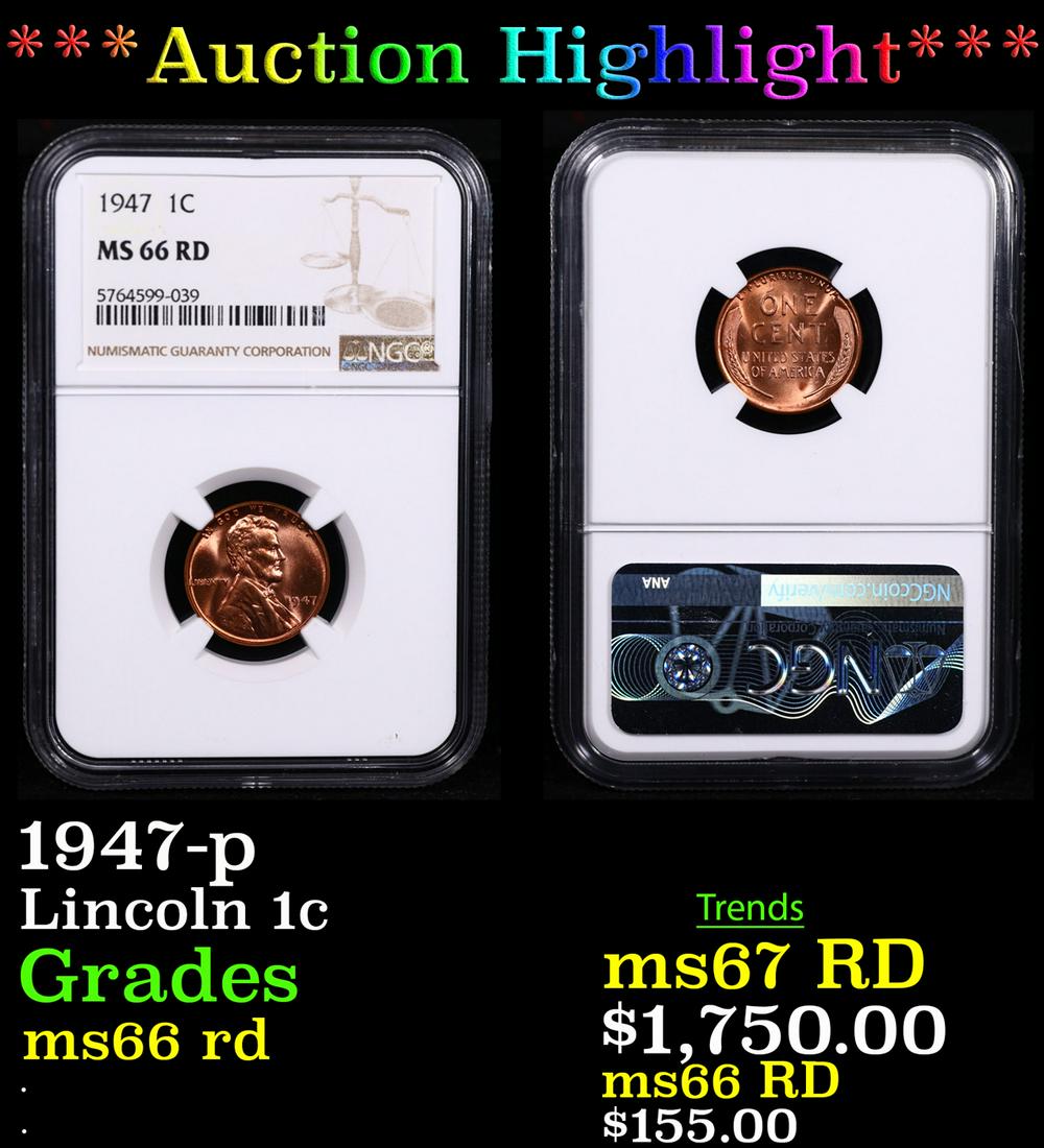***Auction Highlight*** NGC 1947-p Lincoln Cent 1c Graded ms66 rd By NGC (fc) (1 of 5)