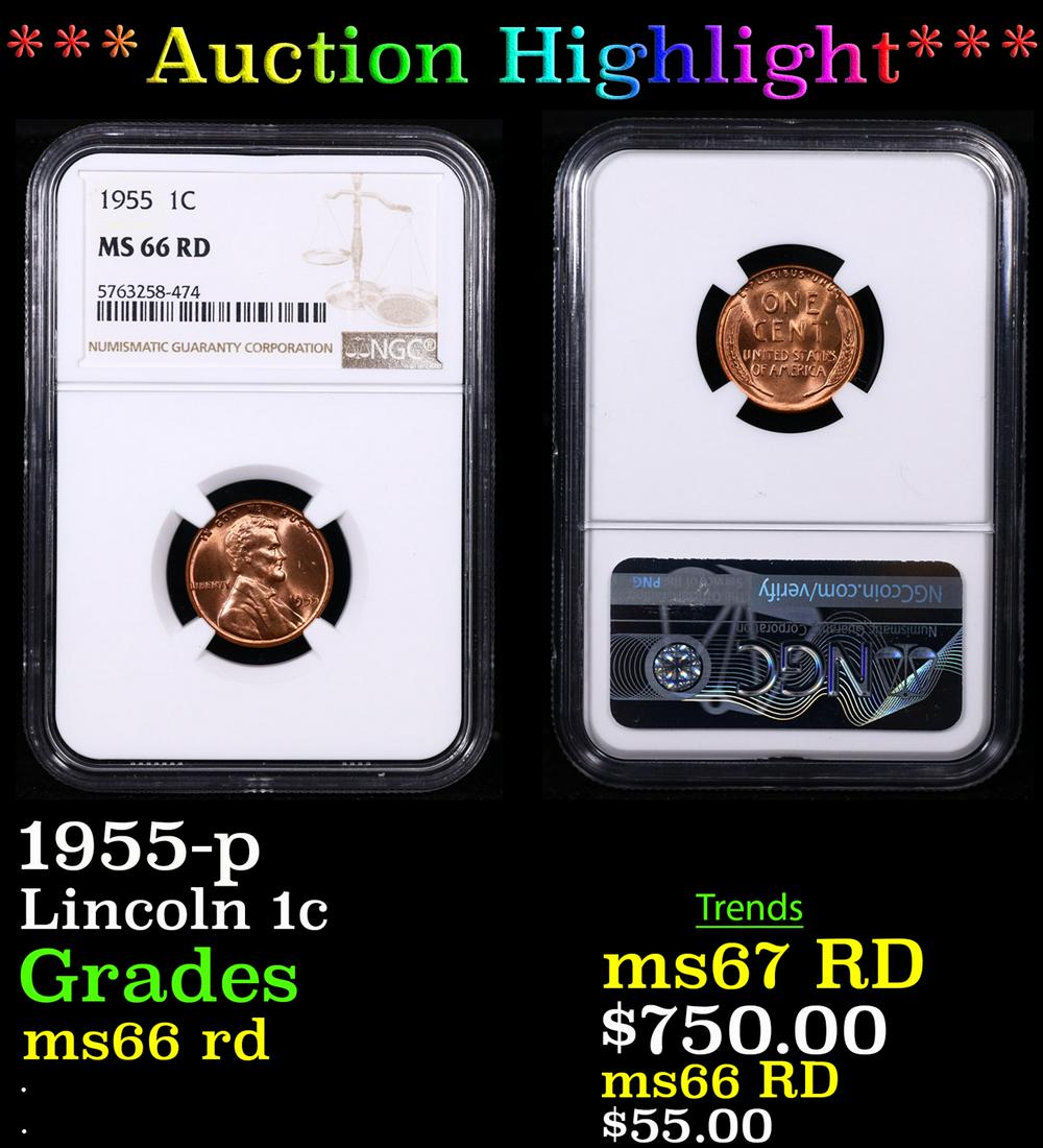 ***Auction Highlight*** NGC 1955-p Lincoln Cent 1c Graded ms66 rd By NGC (fc) (1 of 5)