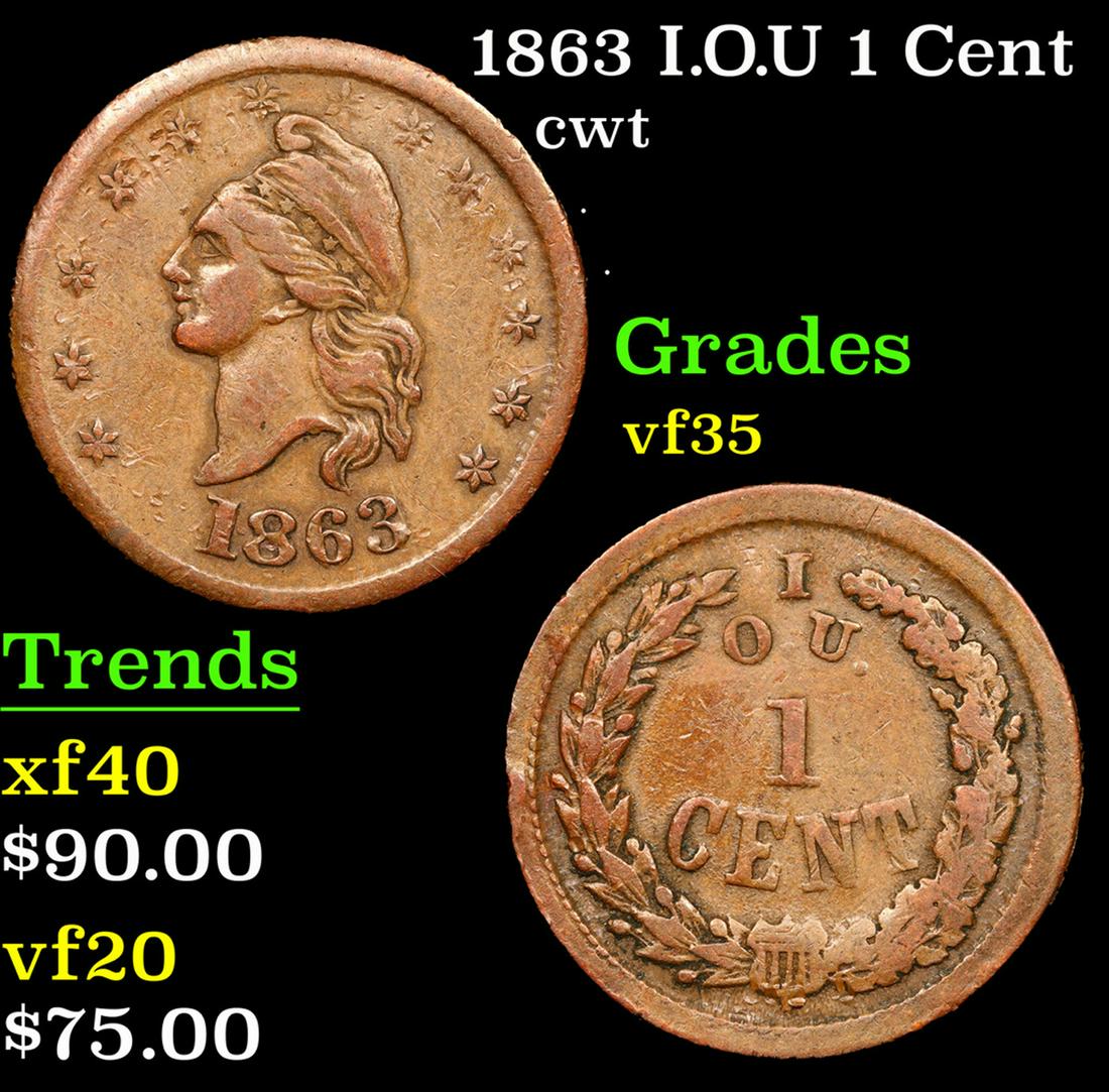 1863 I.O.U 1 Cent Civil War Token 1c Grades vf++ (1 of 3)