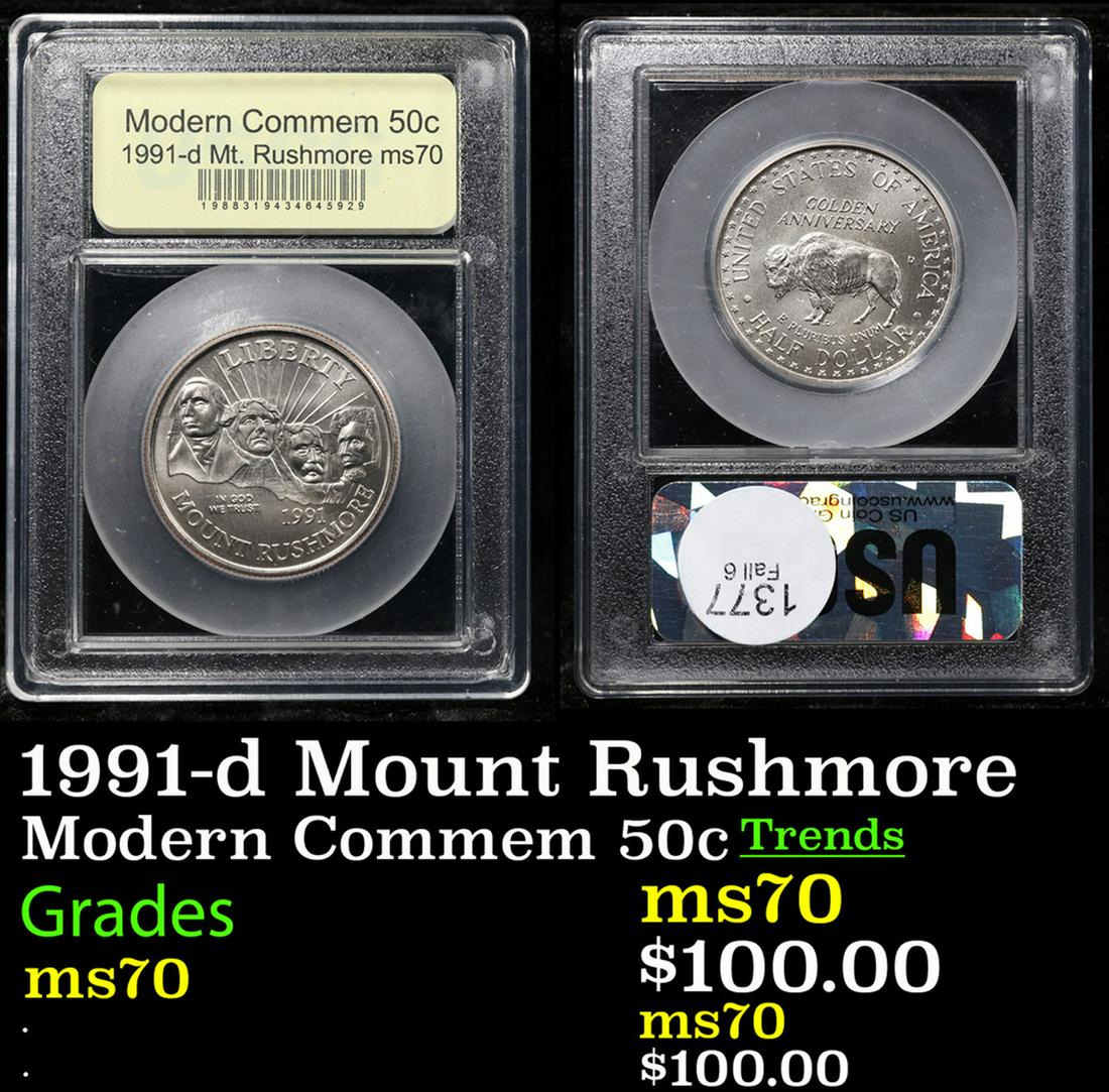 1991-d Mount Rushmore Modern Commem Half Dollar 50c Graded ms70 By USCG (1 of 3)