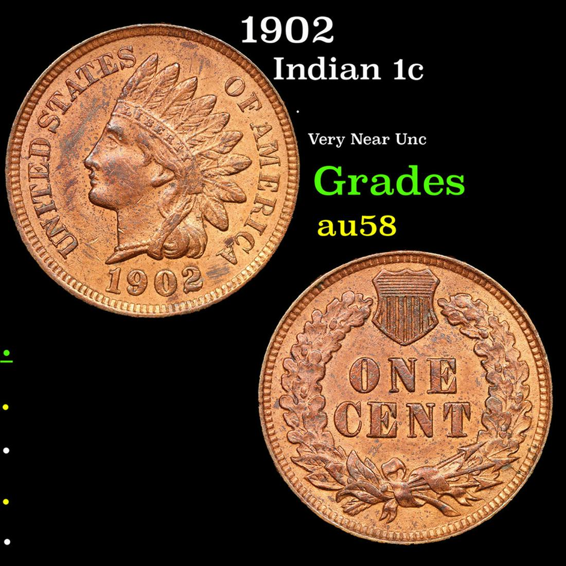 1902 Indian Cent 1c Grades Choice AU/BU Slider (1 of 3)