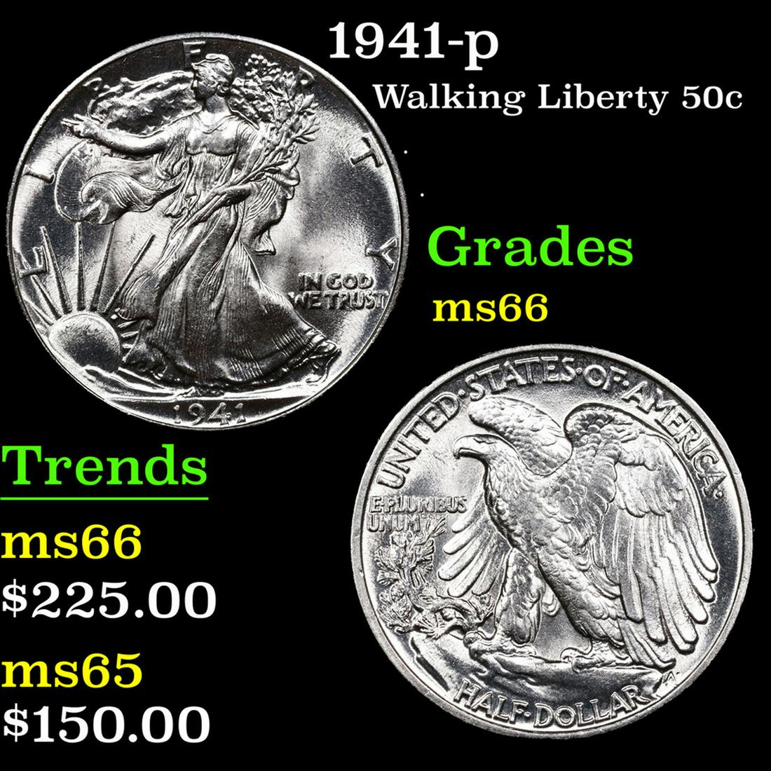 1941-p Walking Liberty Half Dollar 50c Grades GEM+ Unc (1 of 3)