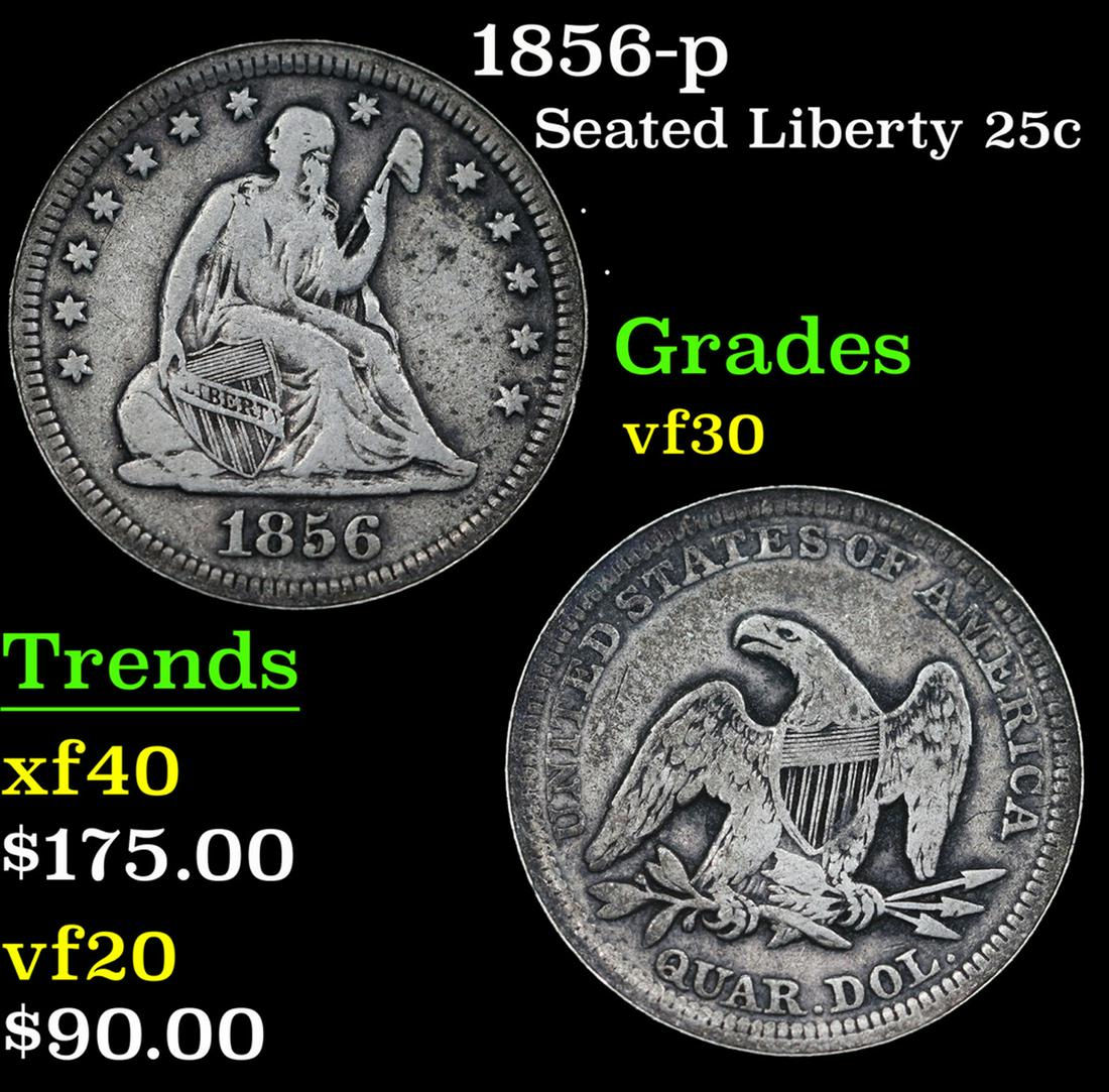 1856-p Seated Liberty Quarter 25c Grades vf++ (1 of 3)