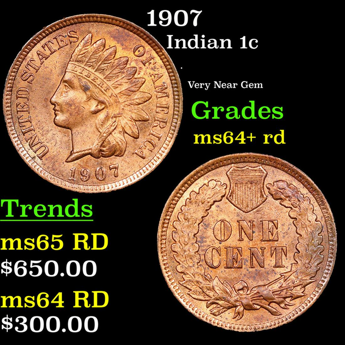1907 Indian Cent 1c Grades Choice+ Unc RD (1 of 3)