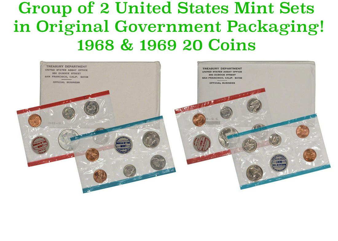 Group of 2 United States Mint Proof Sets 1968-1969 10 coins (1 of 4)