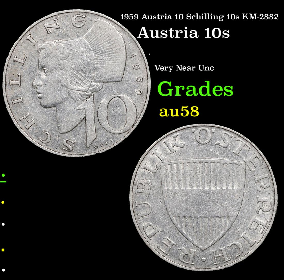 1959 Austria 10 Schilling 10s KM-2882 Grades Choice AU/BU Slider (1 of 3)