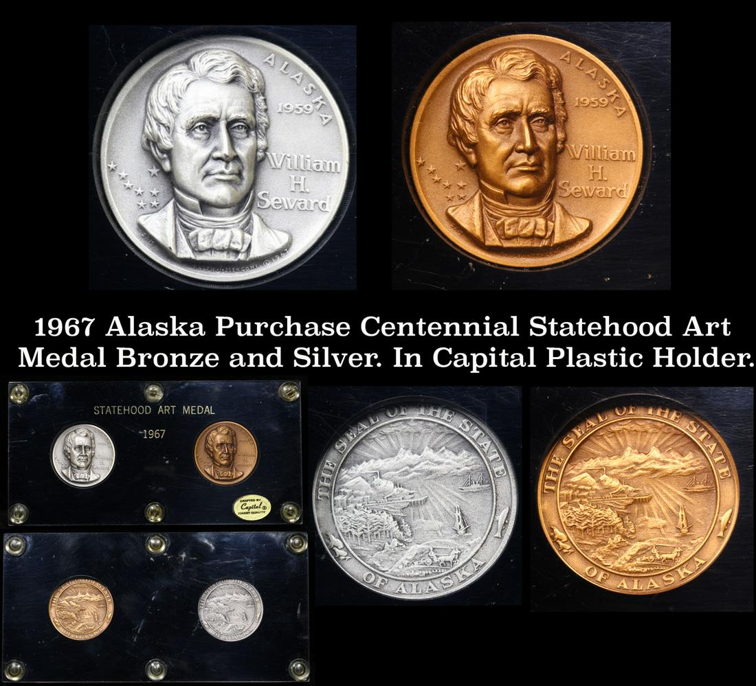 1967 Alaska Purchase Centennial Statehood Art Medal Bronze and Silver. In Capital Plastic Holder. (1 of 7)