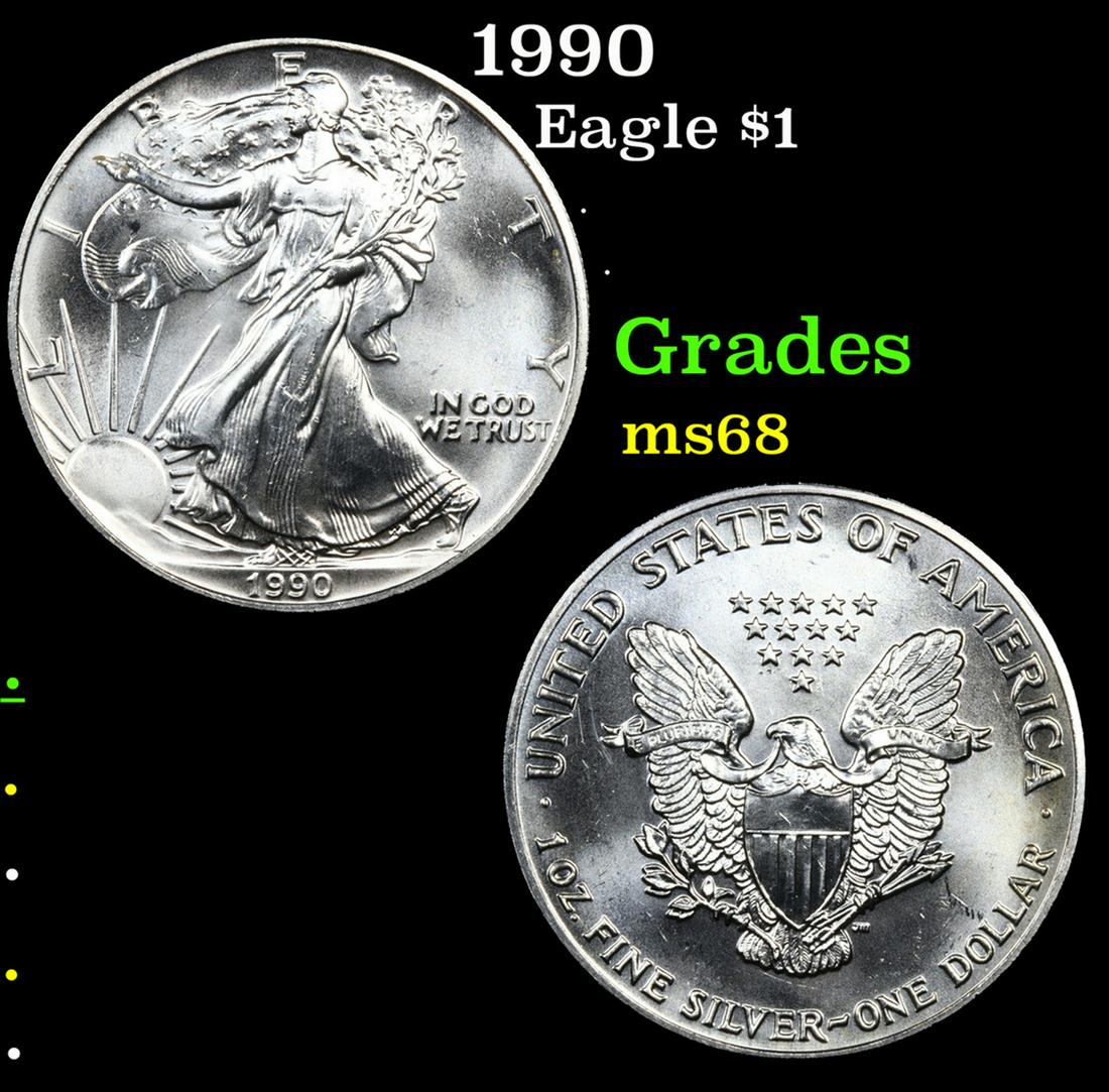 1990 Silver Eagle Dollar $1 Grades GEM+++ Unc (1 of 3)