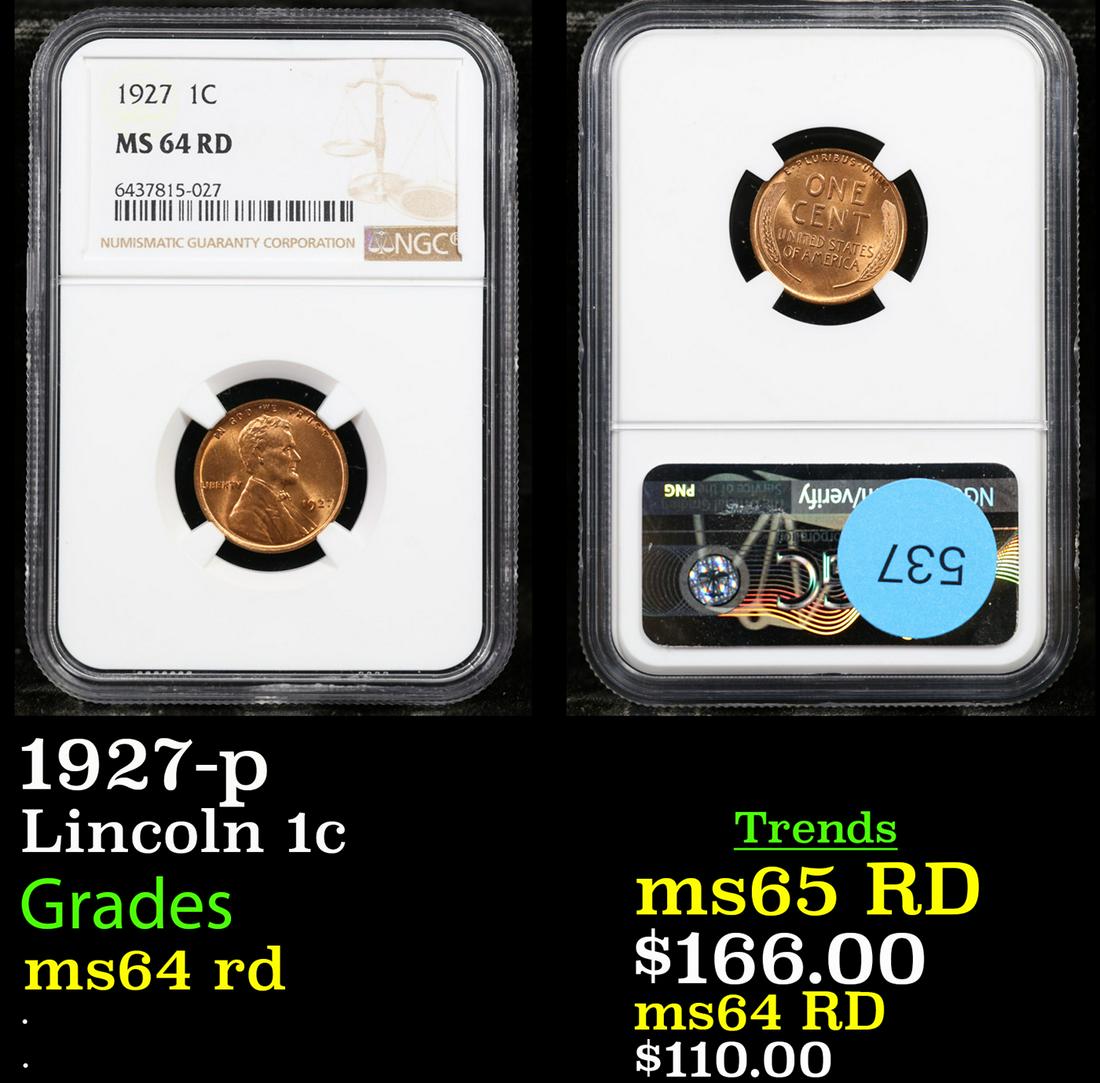 NGC 1927-p Lincoln Cent 1c Graded ms64 rd By NGC (1 of 3)