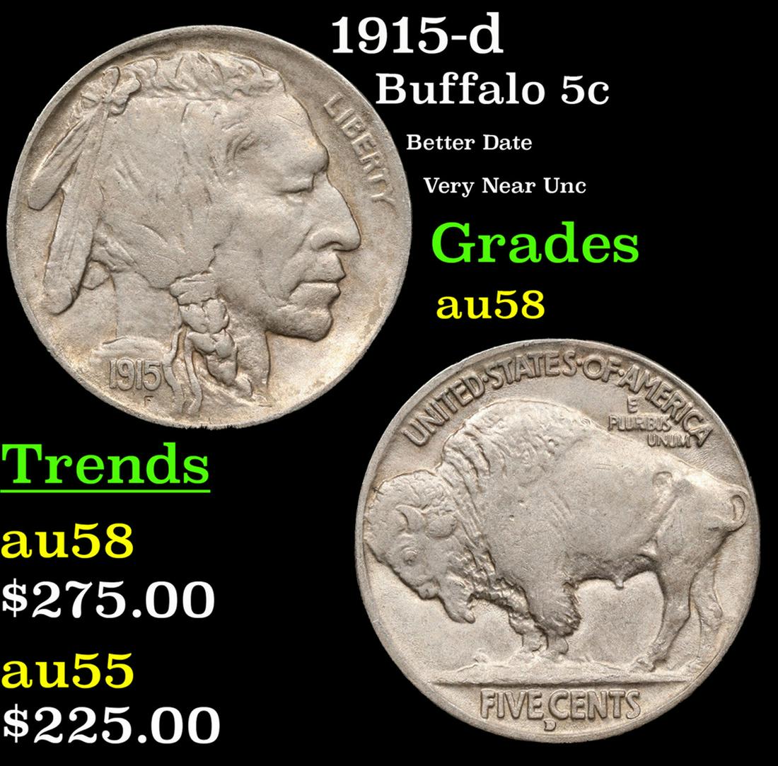 1915-d Buffalo Nickel 5c Grades Choice AU/BU Slider (1 of 3)