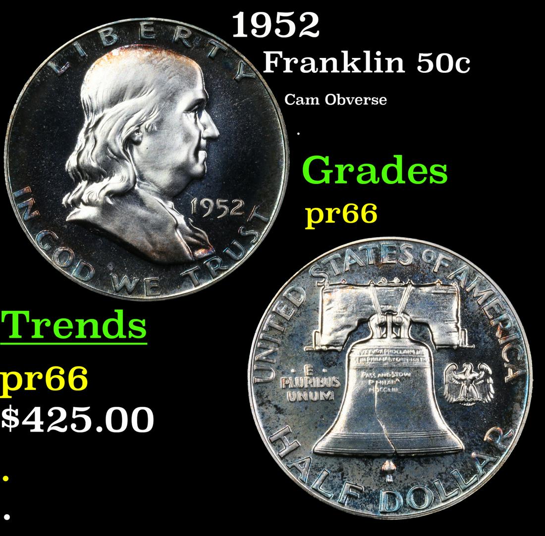 Proof 1952 Franklin Half Dollar 50c Grades GEM+ Proof (1 of 5)