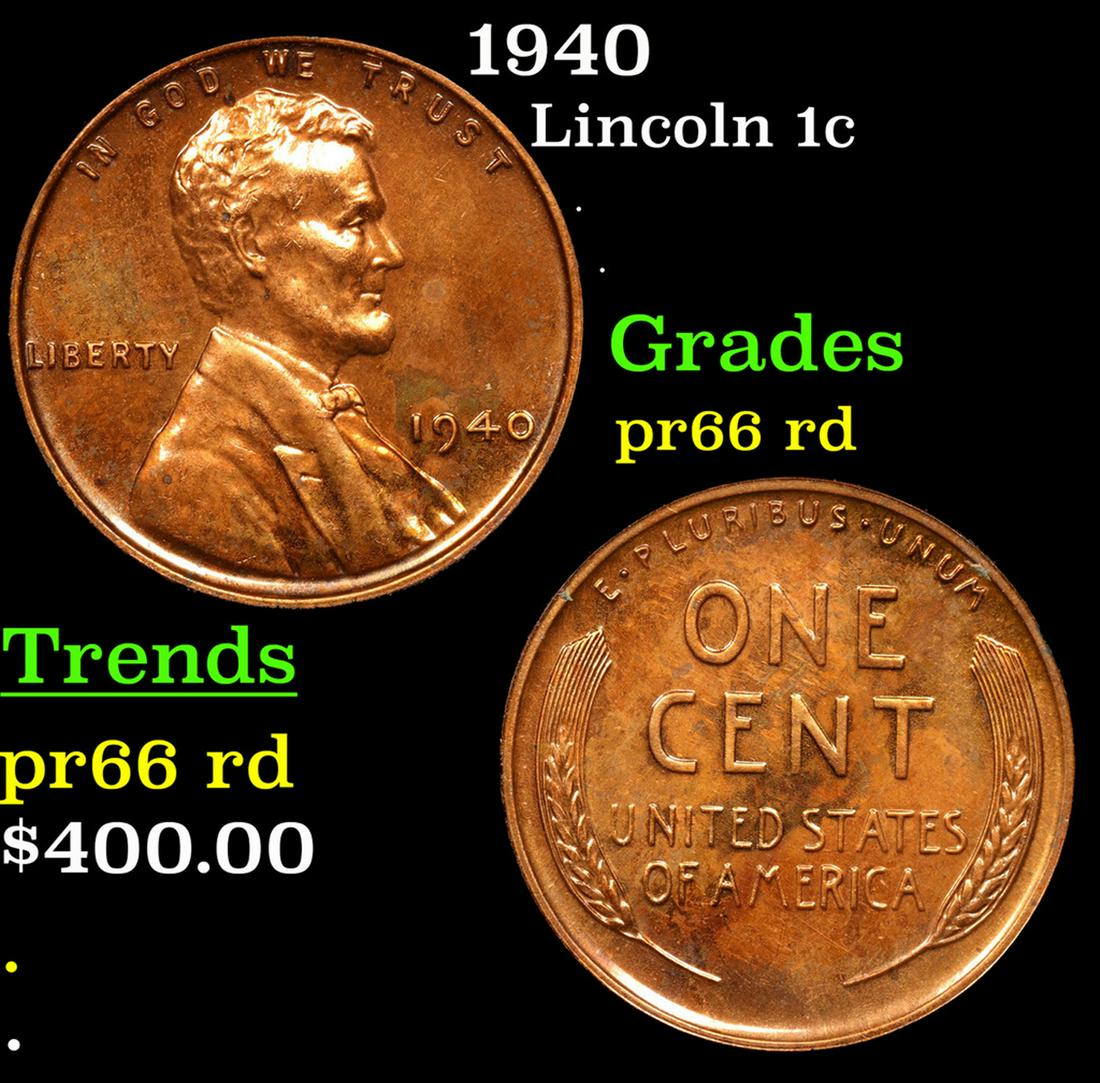 Proof 1940 Lincoln Cent 1c Grades Gem+ Proof Red (1 of 3)