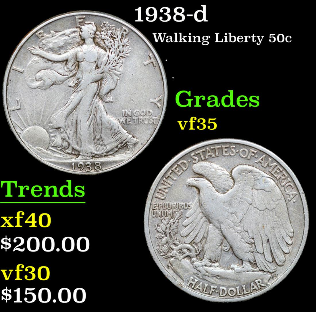 1938-d Walking Liberty Half Dollar 50c Grades vf++ (1 of 3)