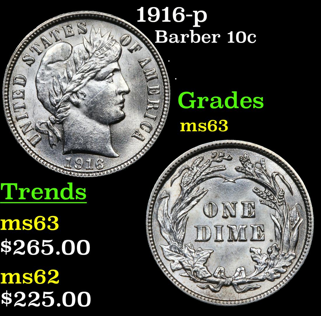 1916-p Barber Dime 10c Grades Select Unc (1 of 3)