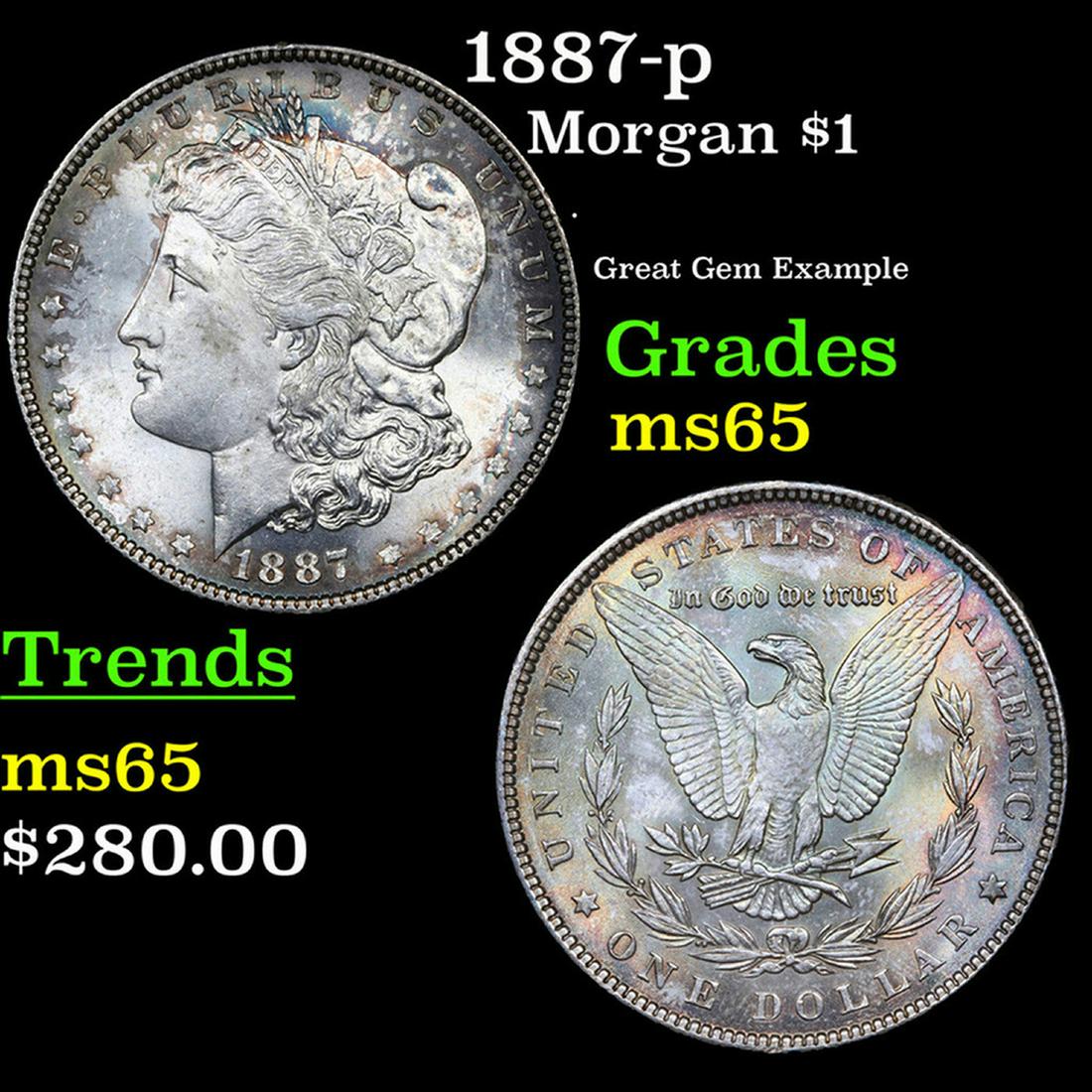 1887-p Morgan Dollar 1 Grades GEM Unc (1 of 3)